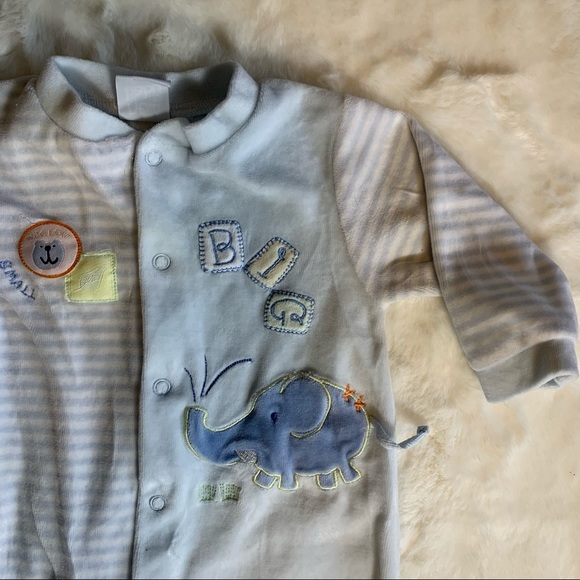 Velvety Snap Up Baby Elephant Blue Onesie Footies for Sleep and Play - Picture 2 of 3